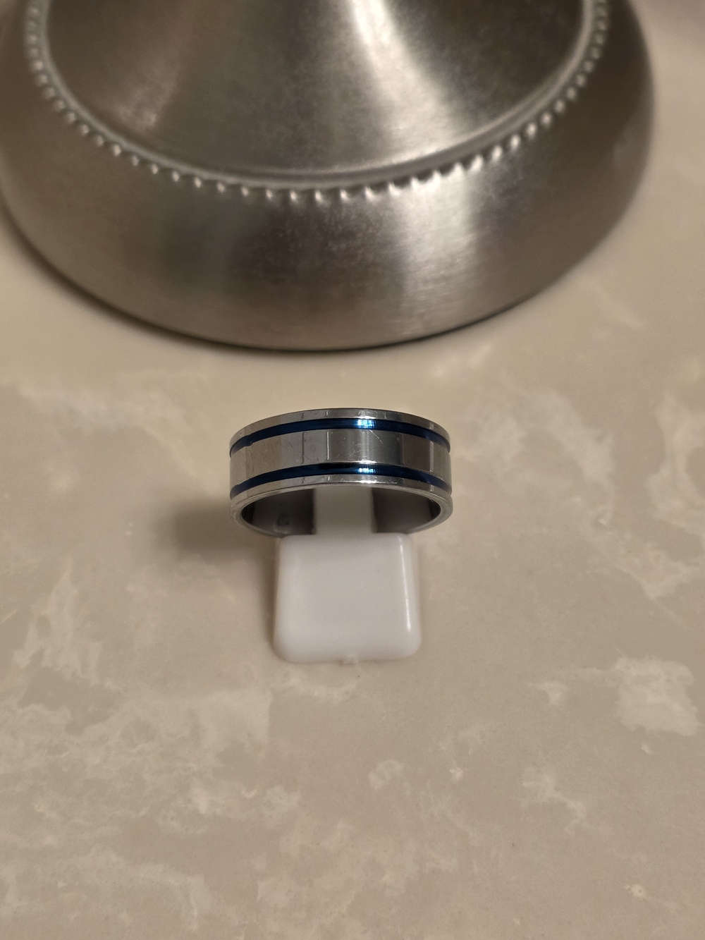 Men's Blue and Silver Stainless Steel Band Ring
